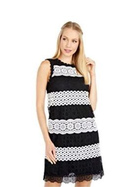KATE SPADE Dot Lace Floral Black and White Stripe Shift Dress Size 16 NWOT